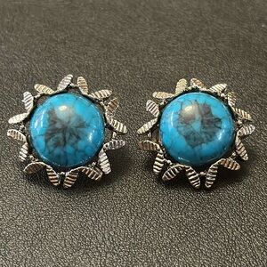 46.  Silver-Tone Faux Turquoise Glass Clip On Vintage Earrings